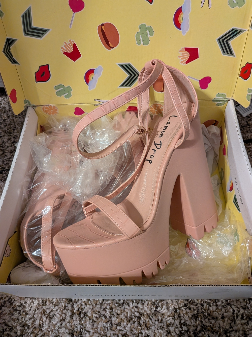 Lemon Drop Los Angeles Blush Platform Block Heel Sandals with Ankle Strap